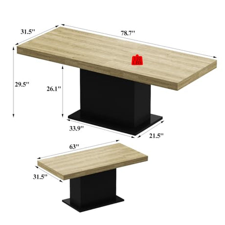 WOODTIME Extendable Conference Table for 6-8 People, 63" to 78.7" Rectangle Meeting Seminar Table for Office Conference Room, Black & Brown WOODTIME