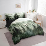 Erosebridal Smoky Mountain Bedding Set Full Nature Forest Green Comforter Set 7 Piece Rustic Woodland Botanical Pine Tree Bed in A Bag for Kids Adults Natural Jungle Plants Sheet Set with Comforter Erosebridal