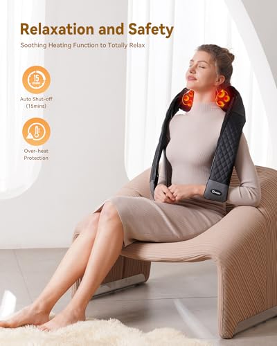 Shiatsu Neck and Back Massager with Heat, Neck and Shoulder Massager, 4D Deep Tissue Kneading Massage for Leg, Full Body Muscle Pain Relief, Ergonomic Design, Ideal Gifts for Women Men, Not Cordless KNQZE