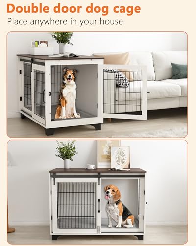 Piskyet Dog Crate Furniture Barn Door Dog Crate for Large Dogs Up to 60 lbs,Sliding Door Dog Crate Modern Decorative End Side Table Nightstand - WoodArtSupply