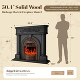 50” Solid Wood Electric Fireplace with Mantel, Black Roman Column TV Stand with Antique Bronze Finish Birdcage Heater Insert, Elegant Fireplace for Living Room, Bedroom & Entryway BLANKSPACE
