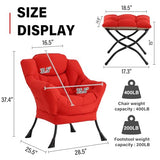SESHINELL Lazy Chair with Ottoman, Modern Accent Chair Contemporary Sofa Chair with Armrests, Reading Chair and Folding Footstool Set for Living Room, Bedroom, Office, Red SESHINELL