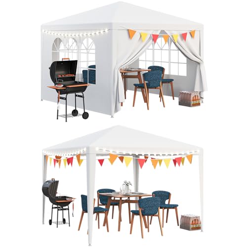LEMY Party Tent,10'x10' Outdoor Gazebo Canopy Tent with Removable Sidewalls Windows,White Waterproof Heavy Duty Tent for Party,Wedding,Events,Beach,BBQ LEMY