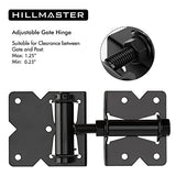 2 Pack Self Closing Gate Hinges for Wooden Fences Heavy Duty Solid Vinyl Fence Gate Closer Hinges with 22 Screws Swing Adjuster Tool 90 Degree Tension Boerboel Gate Hardware Kit Black Finish HILLMASTER