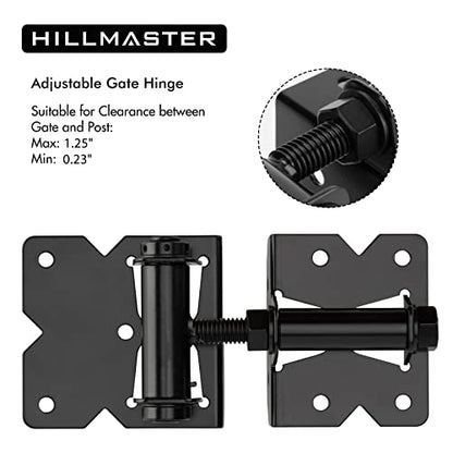 2 Pack Self Closing Gate Hinges for Wooden Fences Heavy Duty Solid Vinyl Fence Gate Closer Hinges with 22 Screws Swing Adjuster Tool 90 Degree Tension Boerboel Gate Hardware Kit Black Finish - WoodArtSupply