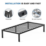OLIXIS Metal Twin Bed Frame - 14in High with Storage Space, No Box Spring Needed with Sturdy Steel Slat Support, 800LBS Heavy Duty for Easy Assembly, Black for Bedroom OLIXIS