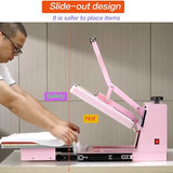 15x15 Heat Press Machine with Slide-Out Platen, T-Shirt Heat Transfer Press for DTF & HTV Vinyl, 110V 1400W Digital Temp/Timer, Dual Support Arms, 0–400°F, Pink WUMSTOT