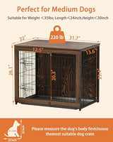 Megidok Wooden Dog Crate Furniture with Cushion,Medium Dog Crate End Table with Tray, Double Doors Kennels Indoor (32" L*22" W*26" H, Rustic Style) Megidok