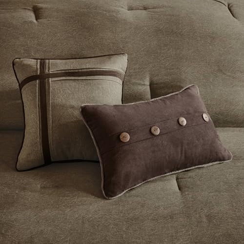 Madison Park Boone Cozy Comforter Set, Faux Suede, Deluxe Hotel Styling All Season Down Alternative Bedding Matching Shams, Decorative Pillow, Queen (90 in x 90 in), Rustic Brown 7 Piece Madison Park
