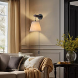 JC TOPA Plug in Wall Sconces, Bedside Wall Lamp with Wood Arm, Fabric Wall Light with On/Off Switch for Bedroom, Living Room, Farmhouse JC TOPA