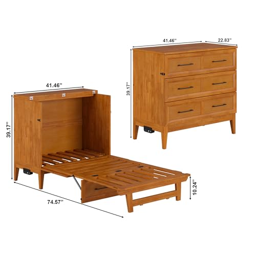 AFI, Santa Fe Twin Murphy Bed Chest with 6" Mattress & Built-in USB Charger, Light Toffee AFI