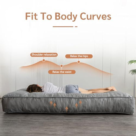 YOSHOOT 8 Inches Futon Mattress, Queen Size Floor Mattress for Adults, Thick Futons Sofa Couch Bed, Shredded Foam Filling, Medium Firm(Frame Not Included), 59"x80", Grey YOSHOOT