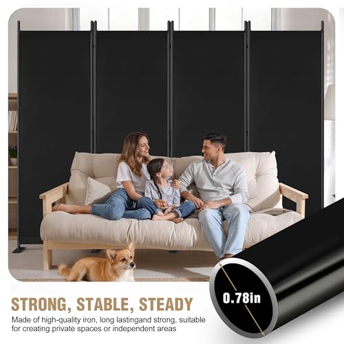 Yettsoy Room Divider 6FT Tall Folding Privacy Partition Screen, 88'' W Portable Wall Divider for Room Separation, Freestanding 4 Panel Room Divider Panel Privacy Screen for Dorm Studio Office, Black Yettsoy