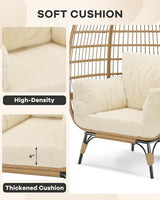 PeacefulHues Oversize Wicker Egg Chair with Plush Cushion, Rattan Egg Basket Lounge Chair Winter Egg-Shaped Chair w/Steel Frame and 4 Cushions for Patio, Porch, Beige PeacefulHues
