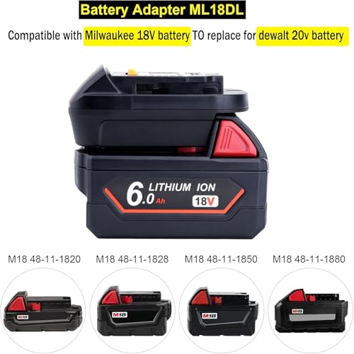 ML18DL Battery Adapter for Milwaukee to dewalt 20V Battery, for Milwaukee M18 18V Battery 48-11-1850 Convert to dewalt 18V 20V Lithium Battery Use for De-Walt 20Volt Cordless Power Tool - WoodArtSupply