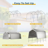LINKHOO 10x15 FT Portable Garage Carport, Heavy-Duty Storage Shed with 220G Waterproof PE Tarp, Roll-Up Zipper Door & Vent, for Motorcycle, Bike, ATV, Tools, Outdoor Equipment, Gray LINKHOO