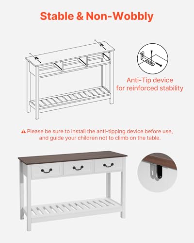 VEVOR 47 in Console Table, Farmhouse Desk Behind The Couch with Drawers and Bottom Storage Shelf, Wooden Rectangle Entrance Narrow Sofa Table for Hallway, Bedroom, Living Room, Foyer, Brown + White VEVOR