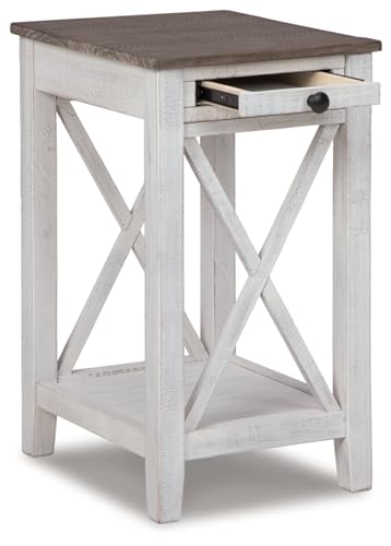 Signature Design by Ashley Adalane Modern Farmhouse Accent End Table, Whitewash Signature Design by Ashley
