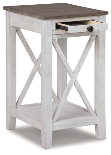 Signature Design by Ashley Adalane Modern Farmhouse Accent End Table, Whitewash - WoodArtSupply