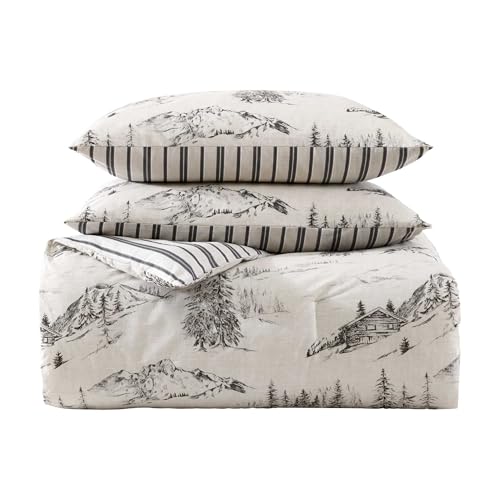 Eddie Bauer - Full/Queen Duvet Cover Set, Super Soft Bedding with Matching Sham(s), Bedding Set, Oeko-Tex Certified (Rocky Mountain Cabin Grey, Full/Queen) Eddie Bauer