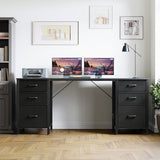 ODK 63 Inch Office Desk with 6 Fabric Drawers, Large Computer Desk for Home Office with Hidden Storage Shelves, Black ODK