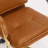 MOJAY Mid-Back Ergonomic Leather Office Chair, Modern Upholstered Executive Desk Chair with Gold Frame Armrest Computer Task Chair (Camel) MOJAY