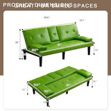 ODOLAR 67" Futon Sofa Bed,Convertible Sofa Bed with 2 Cup Holders,Sleeper Couch PVC Leather Removable Soft Armrest Small Couch for Living Room Apartments ﻿ (Green) ODOLAR