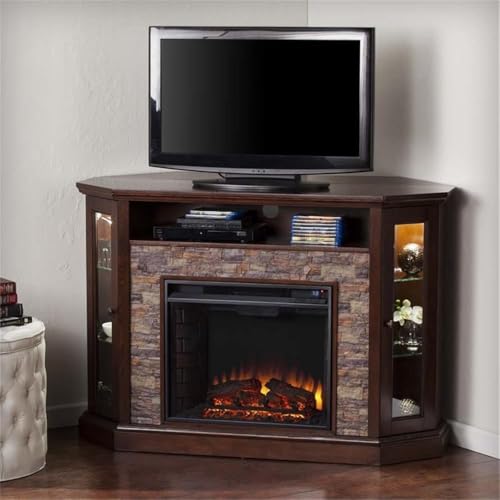 Southern Enterprises Rollins Convertible Corner Infrared Electric Media Fireplace 52" Wide, Espresso Finish and Faux Stone SEI Furniture