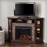 Southern Enterprises Rollins Convertible Corner Infrared Electric Media Fireplace 52" Wide, Espresso Finish and Faux Stone SEI Furniture