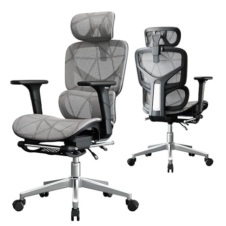 Opiesit Office Chair with 3D Adjustable Lumbar Support,Ergonomic Computer Chair,Adjustable Headrest and Armrests, 400lbs Capacity,Tilt-Swivel,Premium Mesh Desk Chair for Office,Home & Gaming (Grey) Opiesit
