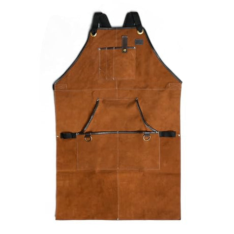 LEATHER VILLAGE Work Apron - Heavy Duty Woodworking Apron for Men with Tool Pockets for Woodworkers, Blacksmiths, Carpenters – Tan Color (Size M to XXL) LEATHER VILLAGE