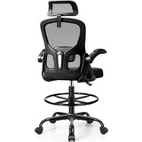 FINATI Drafting Chair, Tall Office Chair for Standing Desk, Ergonomic High Back with Headrest, Lumbar Support, Foot Ring and Flip-up Armrests, Black FINATI
