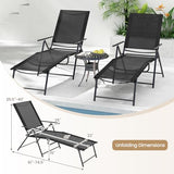 Giantex Lounge Chair Outdoor Set of 2 - Tanning Chair with 6 Adjustable Backrest, 2-Level Footrest, Folding Sunbathing Lounger for Patio, Poolside, Yard, Chaise Lounge Chair, Beach Chair (Black)