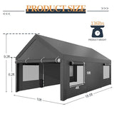 Shintenchi Carport 10' x 20' Heavy Duty Portable Garage, Carport Canopy with Side-Opening Door & Roll-Up Windows, Car Canopy for Truck,Car,Boat,Grey Shintenchi