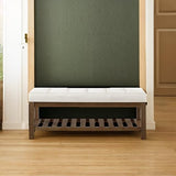 24KF Large Rectangular Upholstered Tufted Linen Ottoman Bench, Padded Bench with Solid Wood Shelf-Ivory 24KF