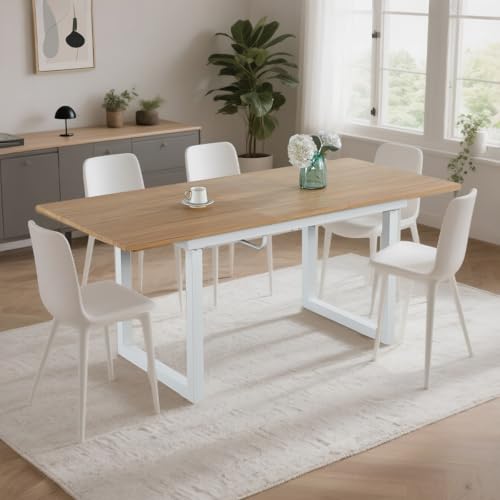 VICBARLEY Extendable Dining Table for 4-8 People,70.89''Modern Space-Saving Kitchen Table with Metal Legs,Rectangle Folding Conference Meeting Table for Living Meeting Room Kitchen,Oak VICBARLEY
