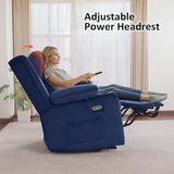 MCombo Lay Flat Triple Motor Power Lift Recliner Chair with Massage and Heat, Electric Recliner Chair for Elderly People, Adjustable Headrest, Infinite Position, Fabric 7662 (Navy Blue, Large)