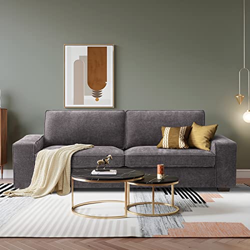LEISLAND 88.58" Modern Sofas Couches for Living Room, Chenille Deep Seat Sofas & couches with Metal, Removable Low-Back Sofa Cushion and Detachable Sofa Cover/Easy to Install(Dark Grey) LEISLAND