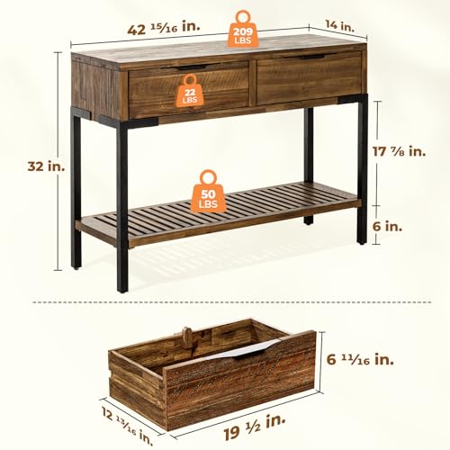 Bme Millie 2 Drawers Industrial Style-Ideal for Entryway, Hallway, Living Room Easy Assembly, Console Table Rustic Chesnut Bme