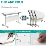 HSHBDDM Folding Conference Table, Foldable Conference Table Flip Top Mobile Training Table with Wheels, Metal Legs, Rectangular Modular Conference Room Table for Office Meeting Conference Room HSHBDDM