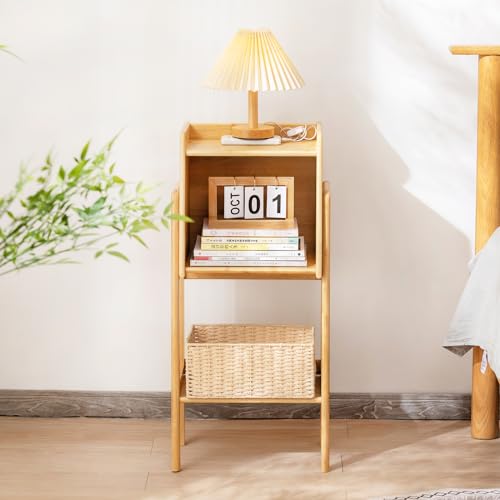 Welnow Natural Modern End Table, Bamboo Nightstand with 1 Tier Storage Space Open Shelf Side Table Cabinet Bedside Table Practical Sofa Side Table for Bedroom, Living Room,Small - WoodArtSupply