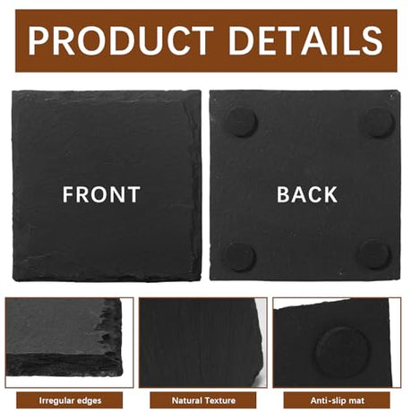 24 PCS Slate Coasters Black Square 4 Inch Bulk Rock, Blank Laser Engraving, Scratch Resistant Bottom, Home Office Kitchen Gift Wedding Bar Party DASSNANE