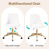 VECELO Velvet Vanity Desk Chair with Height-Adjustable for Office Living Room Bedroom Make Up Study, 360°Swivel, Wheeled Gold Base, White VECELO