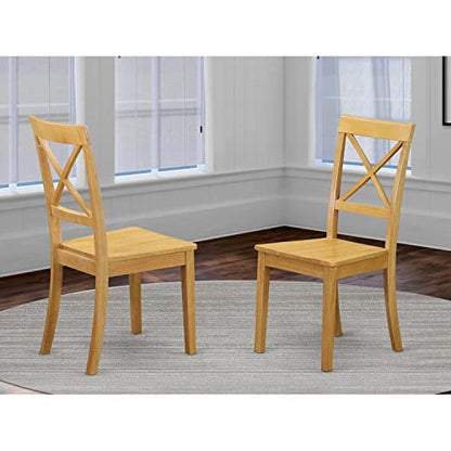 East West Furniture Boston Kitchen Dining Cross Back Wooden Seat Chairs, Set of 2, Oak