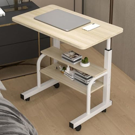 duwiikab Standing Desk with Storage Shelves, Desks on Wheels Adjustable Height, Computer Desk on Wheels, Moveable Table, Portable Desks, Small Standing Table, Mobile Computer Table for Home Office duwiikab