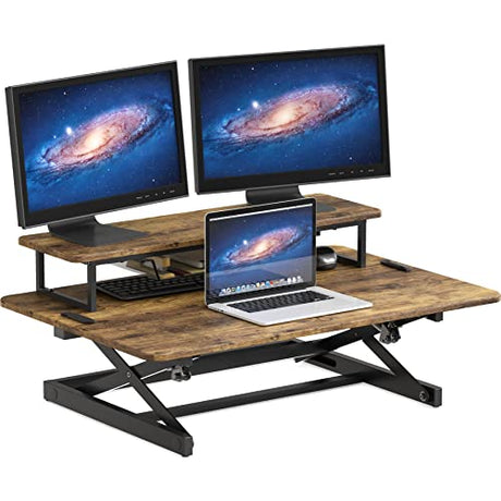 SHW 36-Inch Height Adjustable Standing Desk Converter Sit to Stand Riser Workstation, Rustic Brown SHW