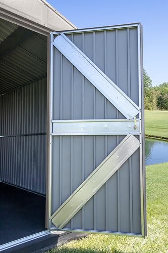 Arrow Shed Elite 10' x 12' Tall Outdoor Steel Storage Shed with High Gable and Lockable Doors Storage Building, Cool Grey Arrow