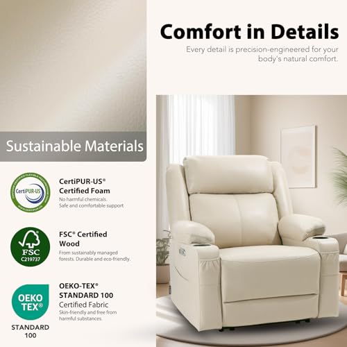 EONIX Wall Hugger Recliner for Small Space, Real Zero Clearance Power Recliner, Lazy Boy Recliner Chair with Cup Holders for RV, Living Room, Bedroom, SXXY011990, Cream White