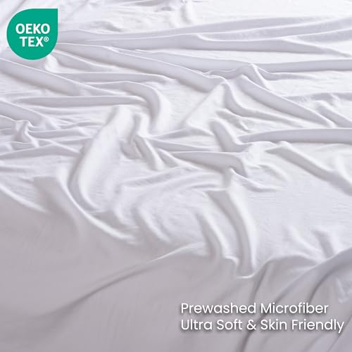3 Piece Washed Ultra Soft Twin Bed Sheet Set,16inches Deep Pocket White Fitted Sheet Twin Size & Flat Sheet & Pillowcase, Prewashed Brushed Microfiber - Breathable, Fade Resistant,Easy Care Ranunculus
