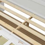 Ball & Cast Murphy Bed Full Size Bed Frame with Large Drawers,Rattan Wood Bed w/Slat Support & No Box Spring Needed,Space Saving,for Small Room,White Ball & Cast
